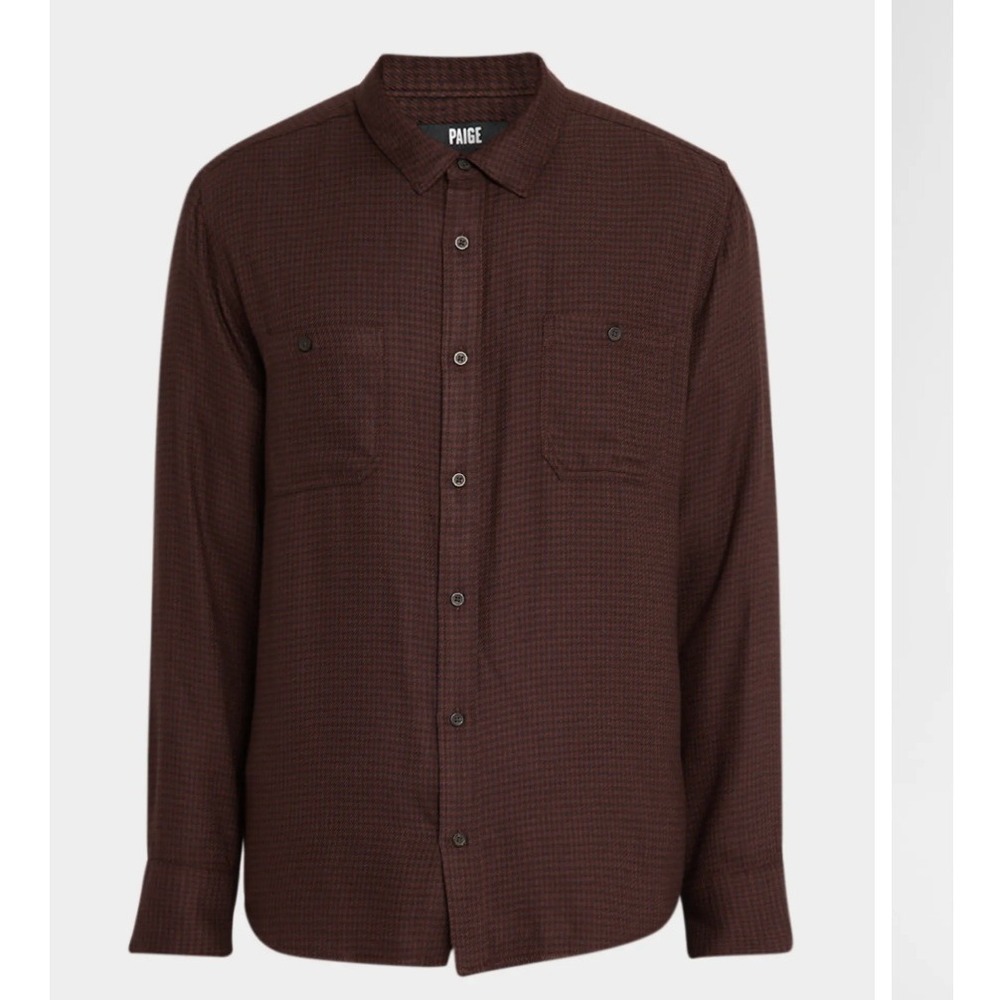 PAIGE Men's Everett Brown Houndstooth Button Down Shirt Caffeine Size Small - Picture 2 of 9